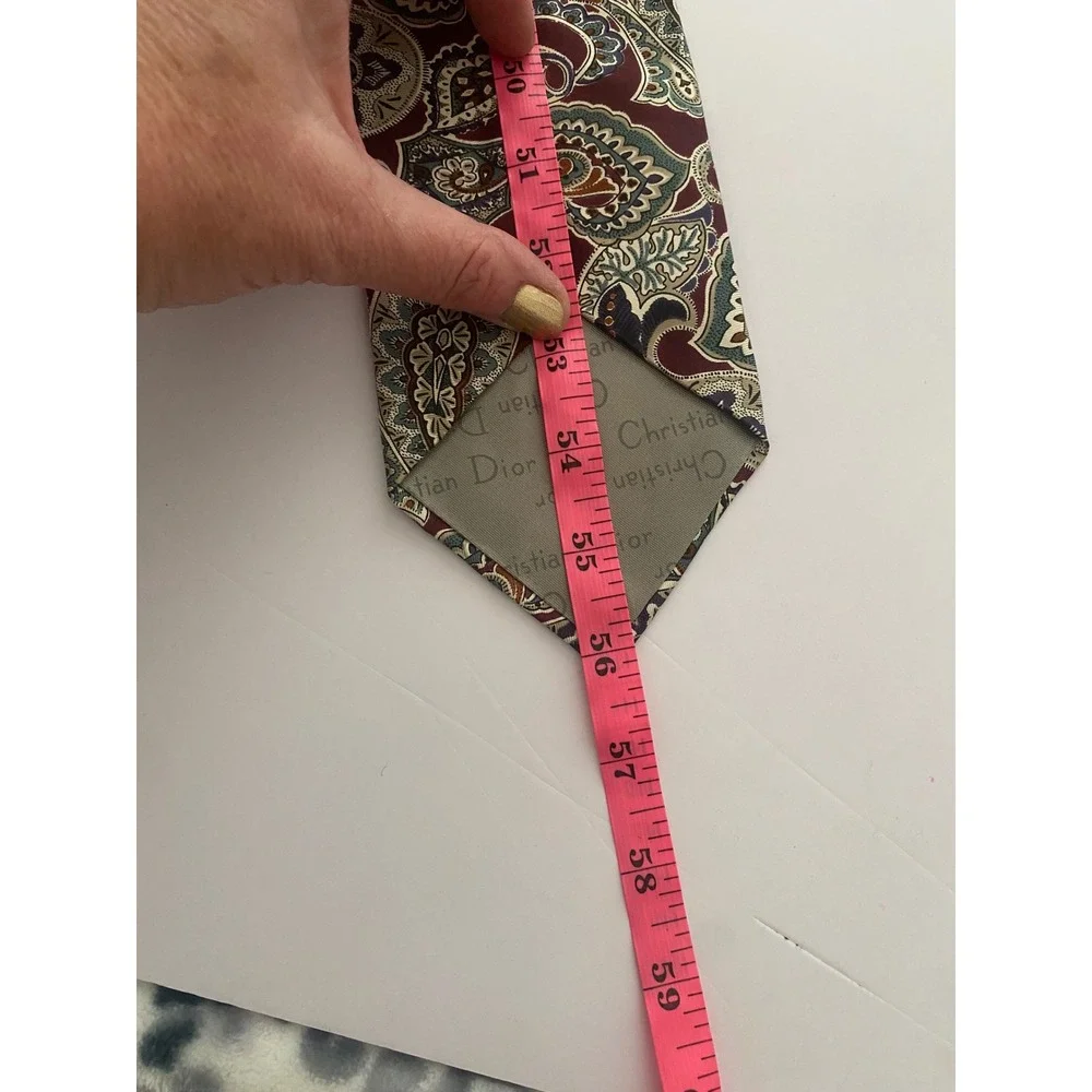 Christian‎ Dior Monsieur Mens Silk Paisley Tie Burgundy Green Gold Made in USA